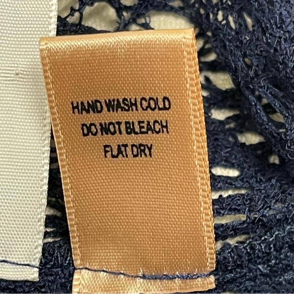 Navy Blue Crochet Open Front Waterfall Cardigan Size S - Picture 7 of 11